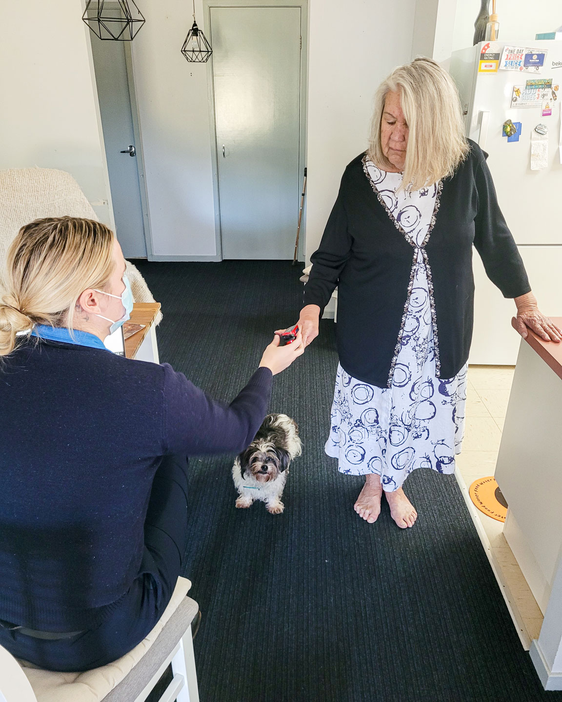 Physiotherapist measuring a client's oxygen saturation with a pulse oximeter