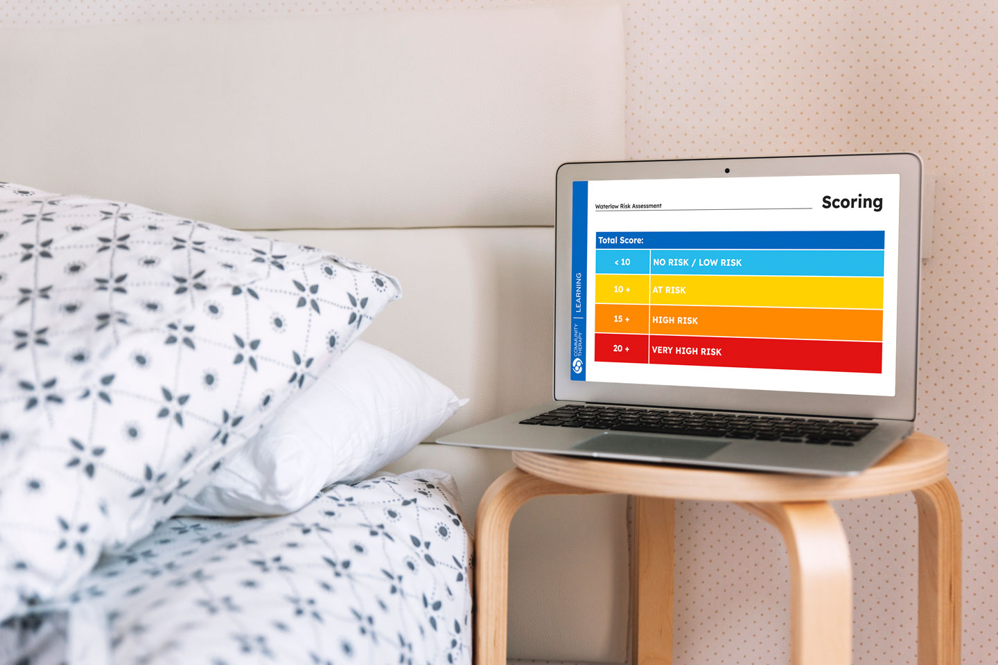 Image of computer screen with waterlow risk assessment score range