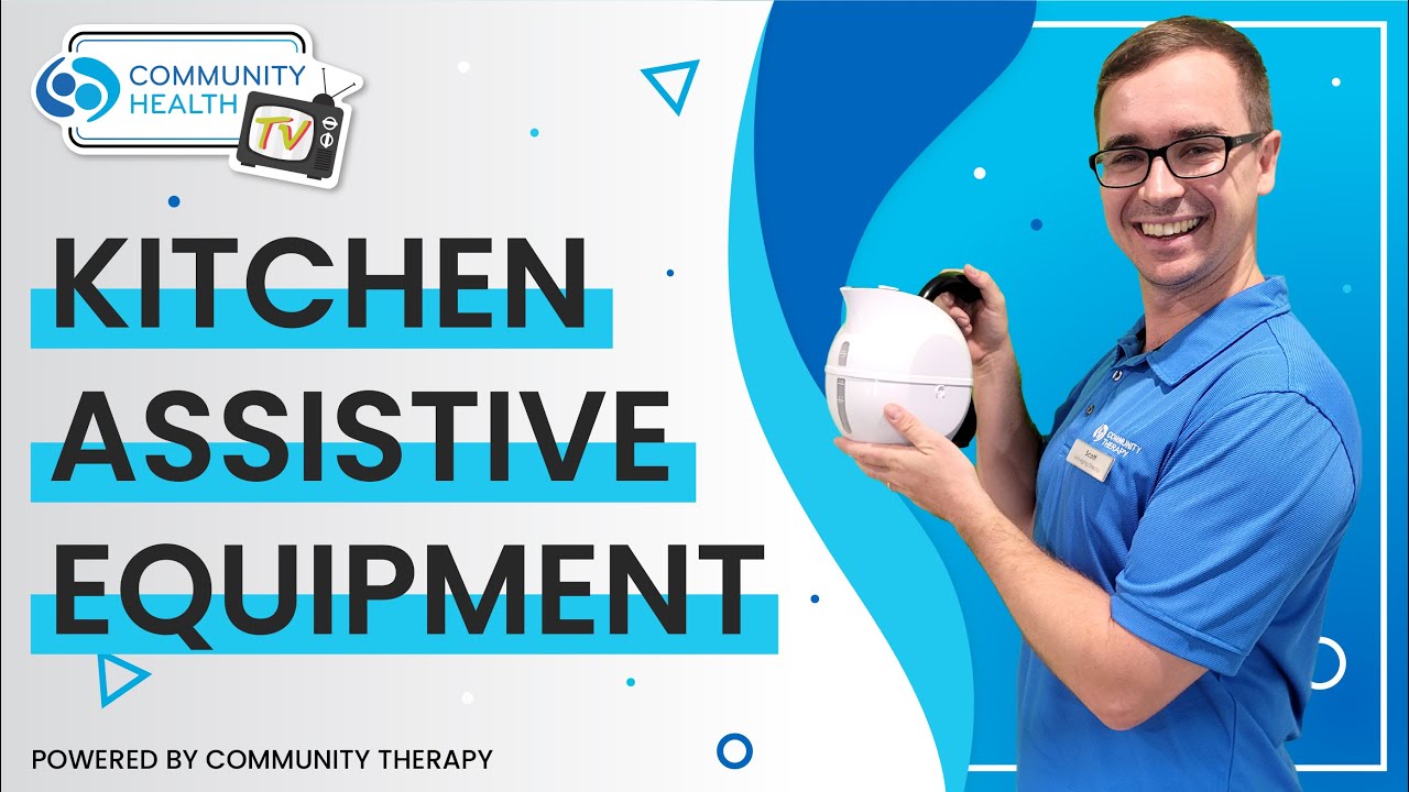 Scott holding a kettle that is one of many assisitive equipment pieces for a kitchen. Community Therapy TV episode 10 thumbnail