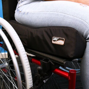 Close up of a Jay Union pressure care cushion on a wheelchair