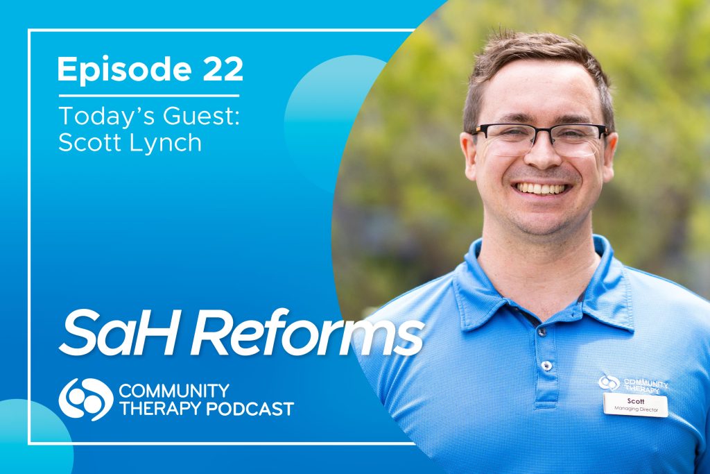 The title card for episode 22 of the Community Therapy podcast. The card includes a photo of the guest of the episode, Scott Lynch, smiling.